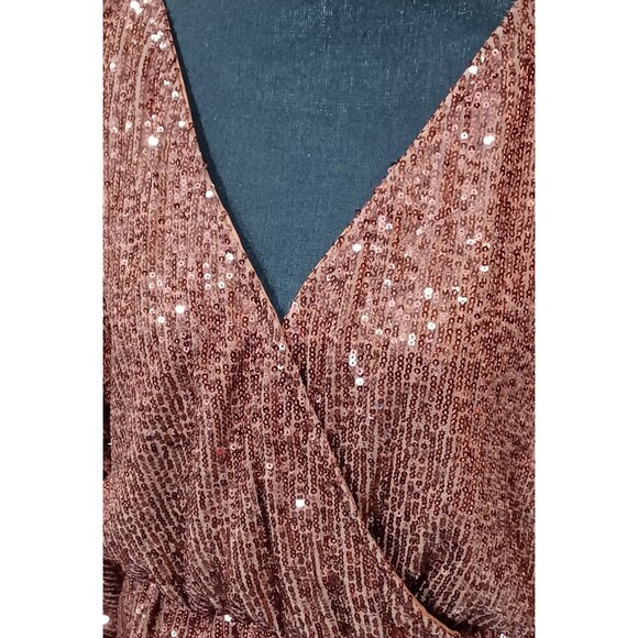 Club L London Dress Mini Orange Brown V-Neck Scoop Back Sequined Formal Sz 8 US - Picture 5 of 9